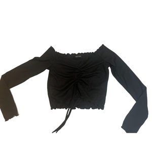 Nasty Gal Collection Women Cropped Top Ruched Ribbed Long Sleeve Black Size 4